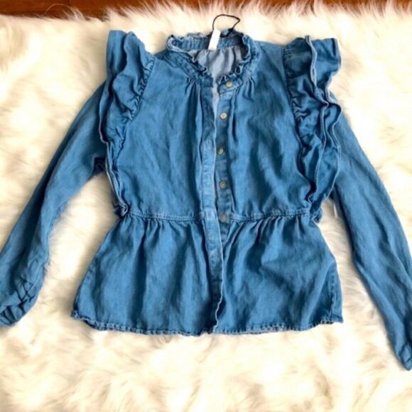NEW Zara Ruffled Denim Top Size M - Picture 5 of 10